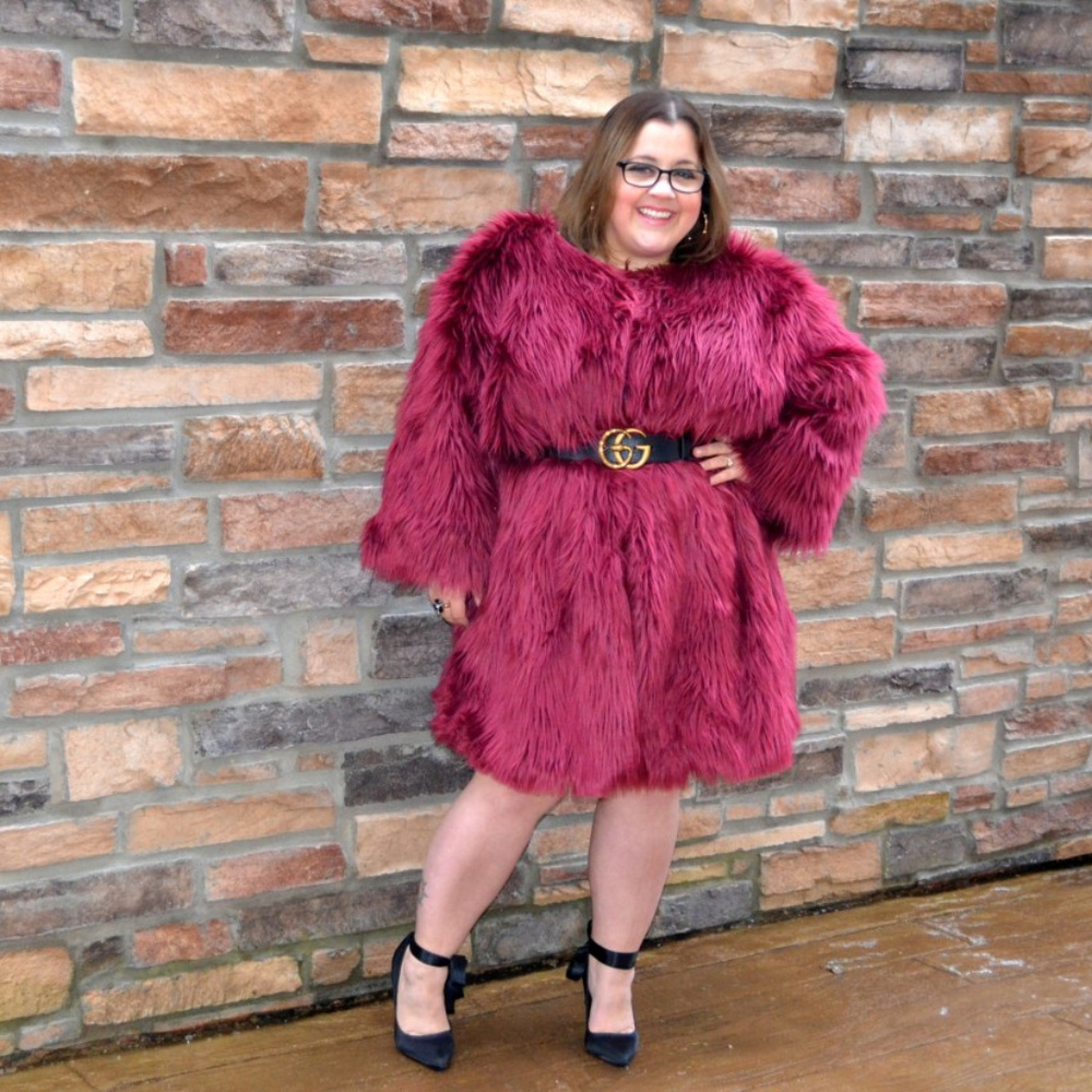 Zelie for She burgundy faux fur coat 1X